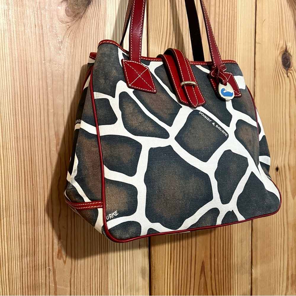 Dooney & Bourke Giraffe Print Satchel – Red Leather Trim, Vintage Style - Picture 5 of 16